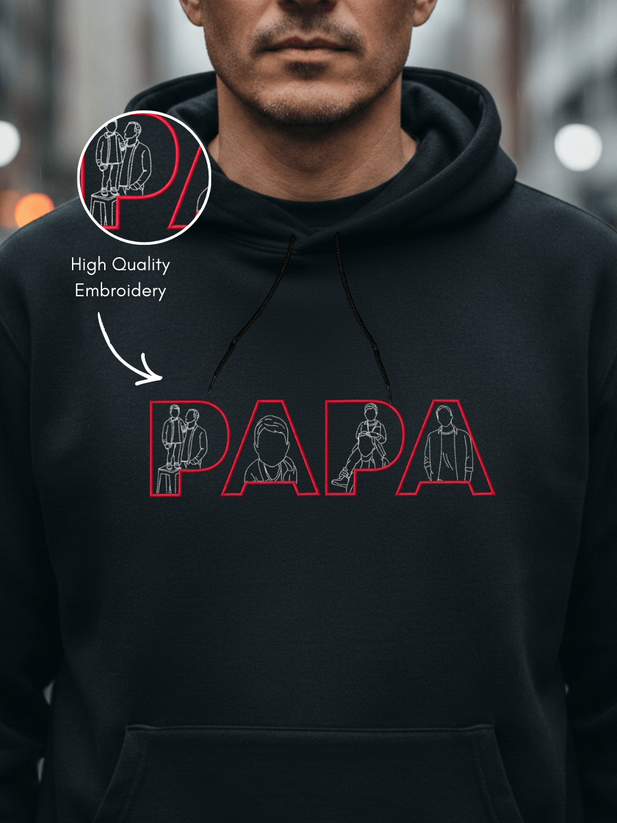 Papa Custom Embroidered Photo Hoodie