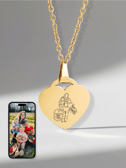 Mom Custom Engraved Photo Heart Necklace