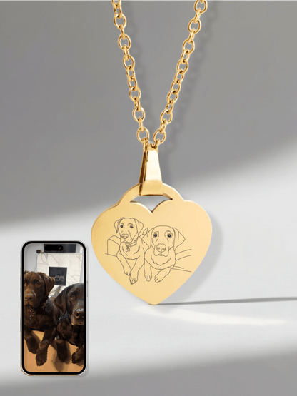 Pet Photo Engraved Heart Necklace