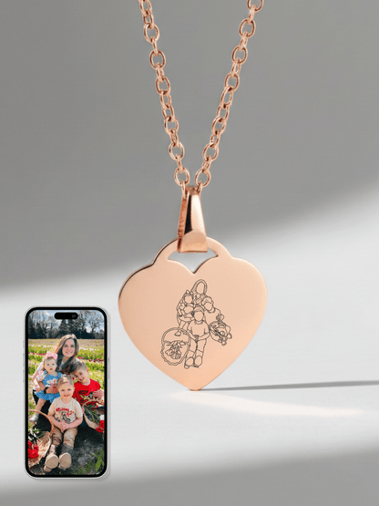 Mom Custom Engraved Photo Heart Necklace