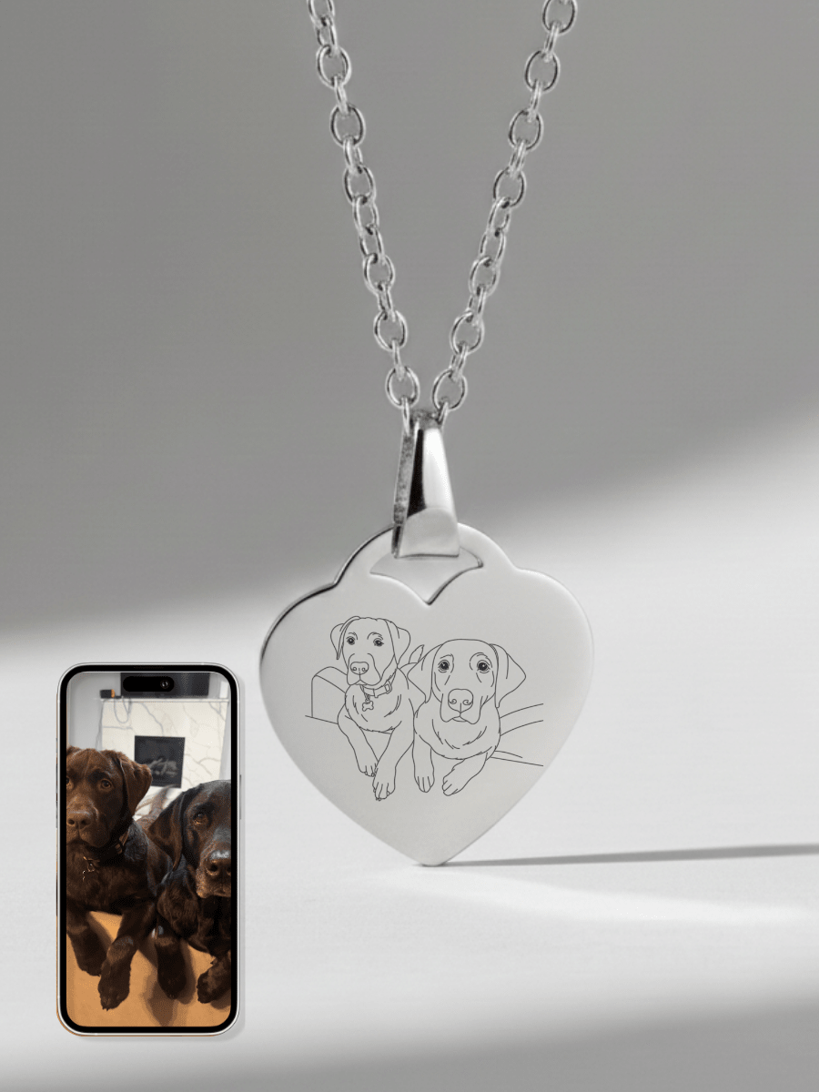Pet Photo Engraved Heart Necklace