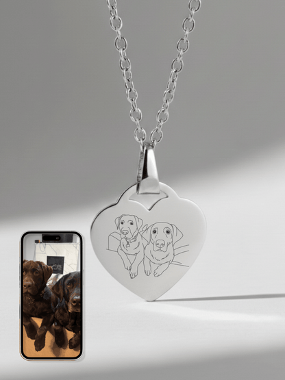 Pet Photo Engraved Heart Necklace