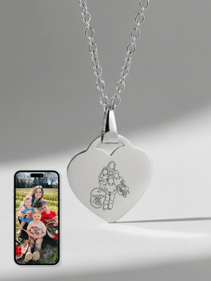 Mom Custom Engraved Photo Heart Necklace