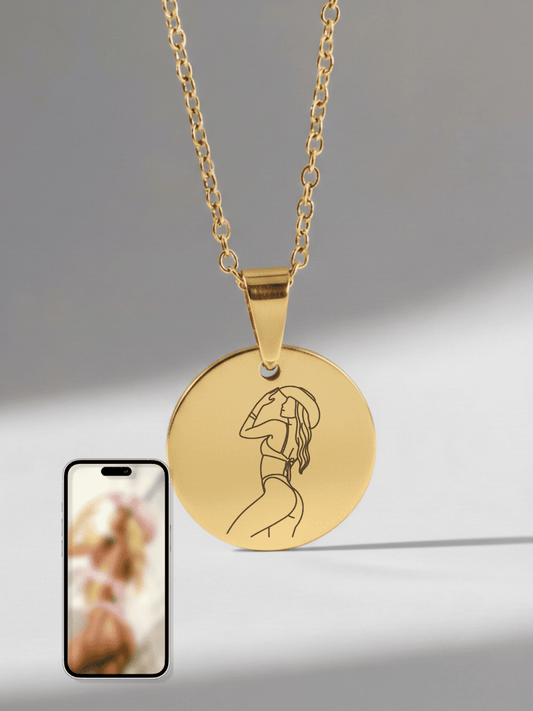 Spicy Custom Engraved Photo Circle Necklace