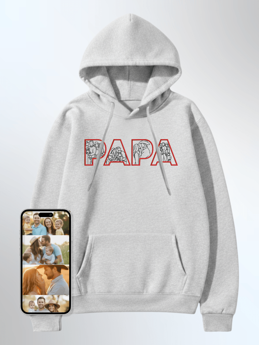Papa Custom Embroidered Photo Hoodie