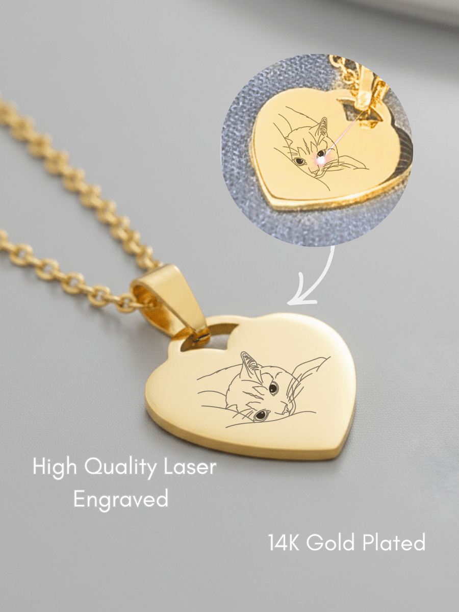 Pet Photo Engraved Heart Necklace