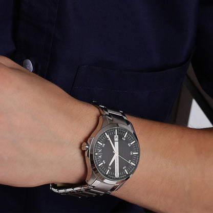 Armani Exchange Hampton AX2103 Men's Chronograph Watch – Black Dial with Silver-Tone Stainless Steel Strap